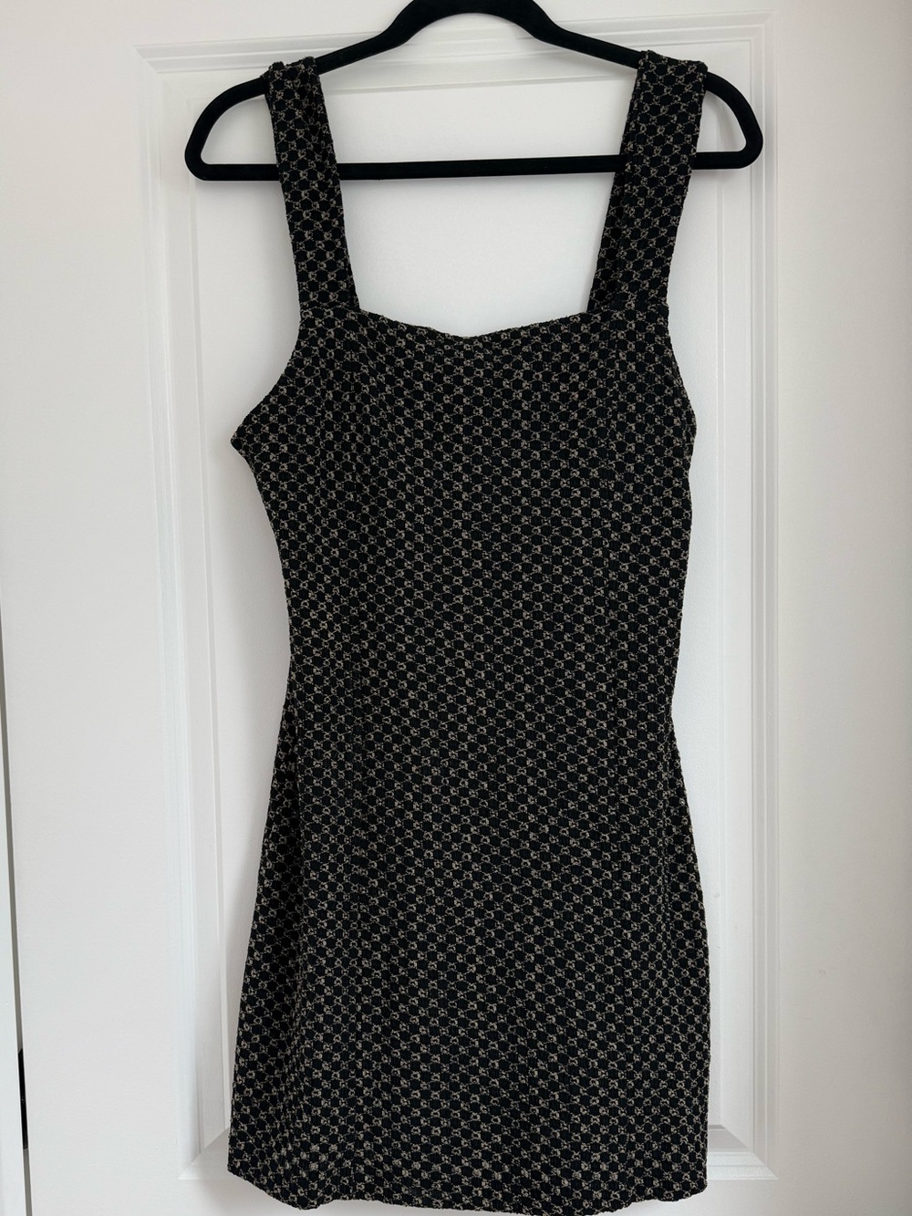 Free People Black Mini Dress with Cream Geometric Print Size M